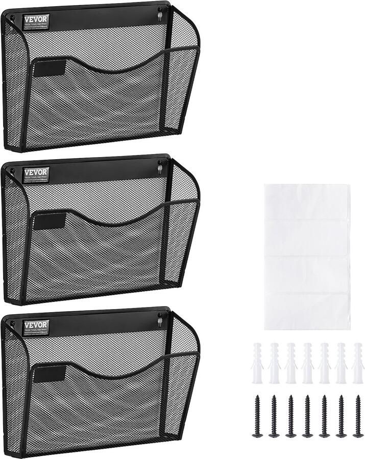 Vevor Folder Wandrek Tijdschriftenrek 3 Stuks Geschikt voor Kantoor School Kan 3kg Dragen Zwart
