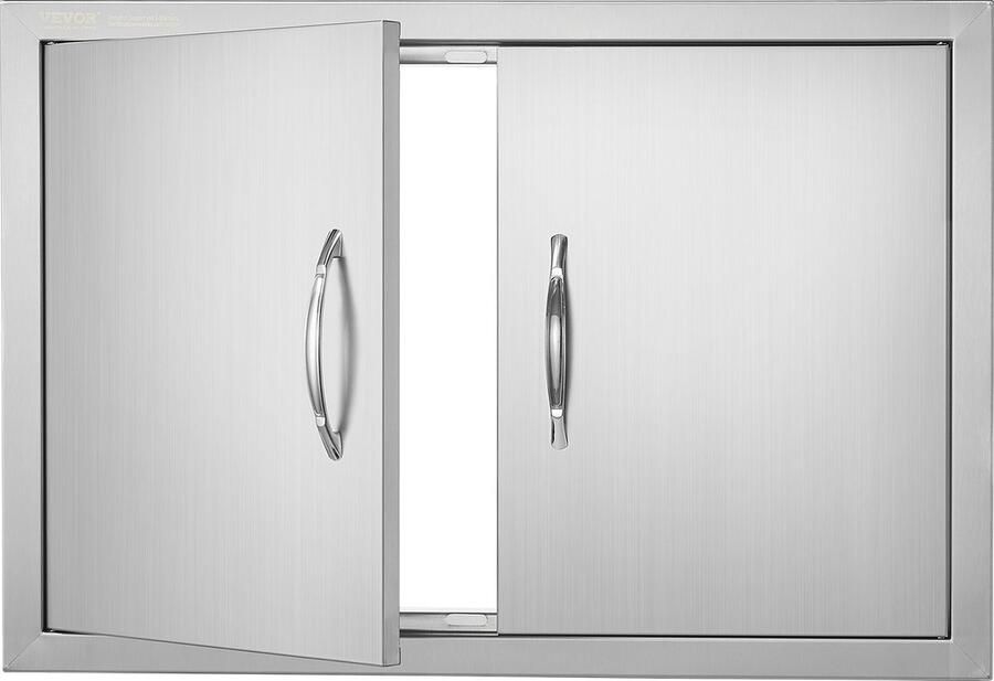 Vevor Grilltoegangsdeur 711 x 482 mm dubbele buitenkeukendeur inbouw roestvrijstalen deur verticale wanddeur met handgrepen voor grilleiland grillstation buitenkast