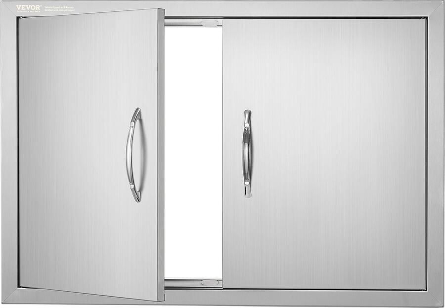 Vevor Grilltoegangsdeur 774 x 533 mm dubbele buitenkeukendeur inbouw roestvrijstalen deur verticale wanddeur met handgrepen voor grilleiland grillstation buitenkast