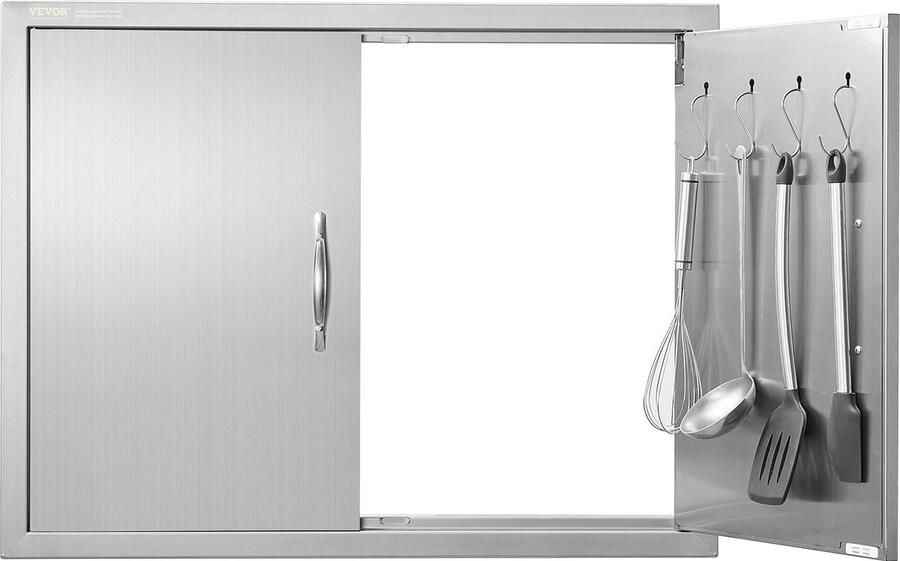Vevor Grilltoegangsdeur 787 x 609 mm dubbele buitenkeukendeur verzonken gemonteerde roestvrijstalen deur dubbelwandige verticale deur met handgrepen en haken voor grilleiland grillstation buitenkast