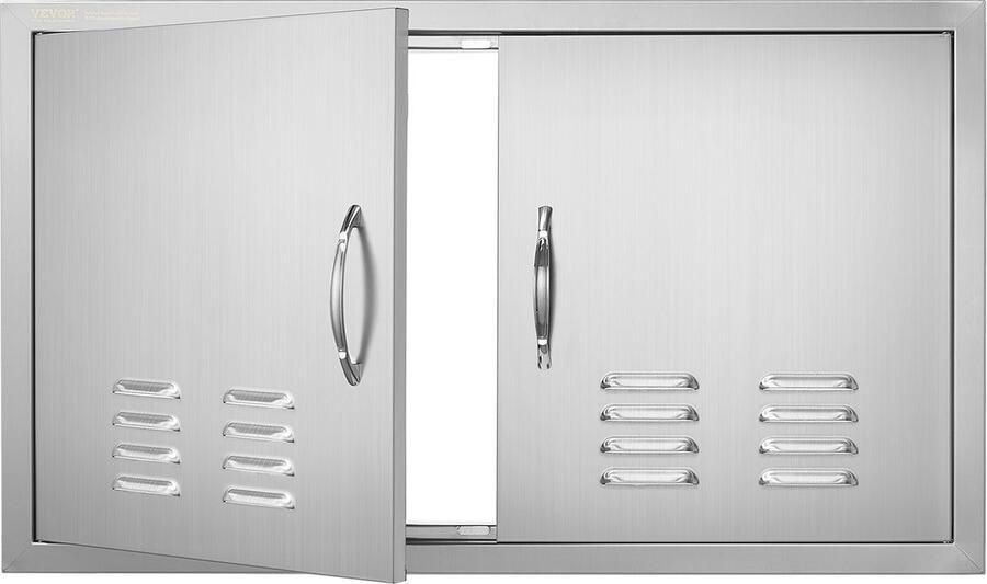 Vevor Grilltoegangsdeur 914 x 534 mm dubbele buitenkeukendeur verzonken gemonteerde roestvrijstalen deur verticale wanddeur met handgrepen en ventilatieopeningen voor grilleiland grillstation buitenkast