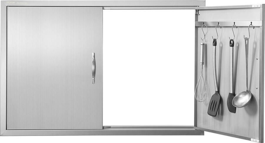 Vevor Grilltoegangsdeur 990 x 660 mm dubbele buitenkeukendeur inbouw roestvrijstalen deur verticale wanddeur met handgrepen en haken voor grilleiland grillstation buitenkast