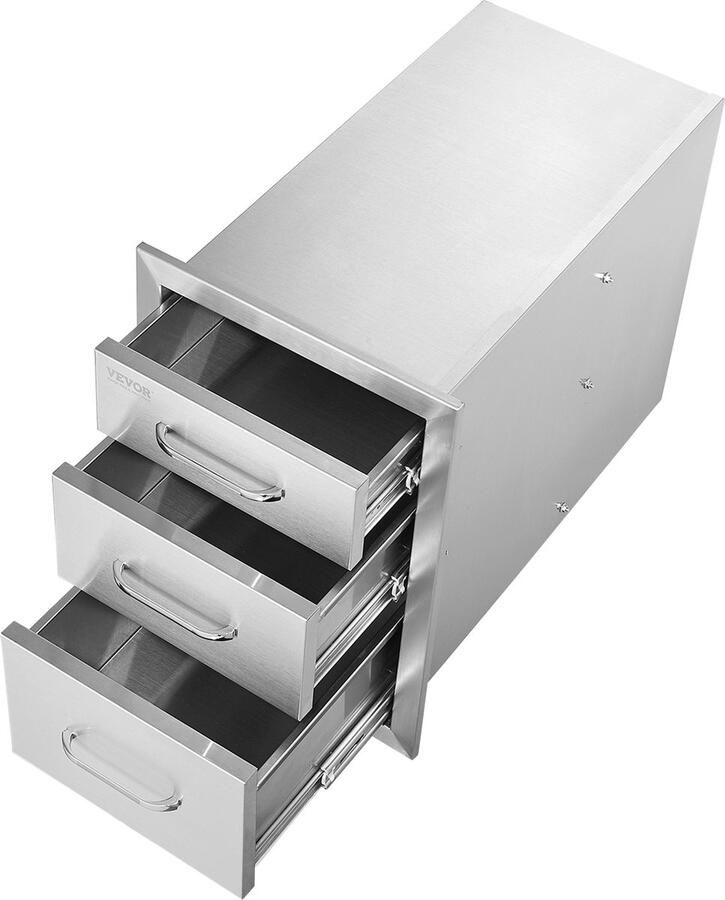 Vevor Ladekast buiten Met Schuifrailontwerp RVS Grilleiland drievoudige lade 35x51cm Zilver