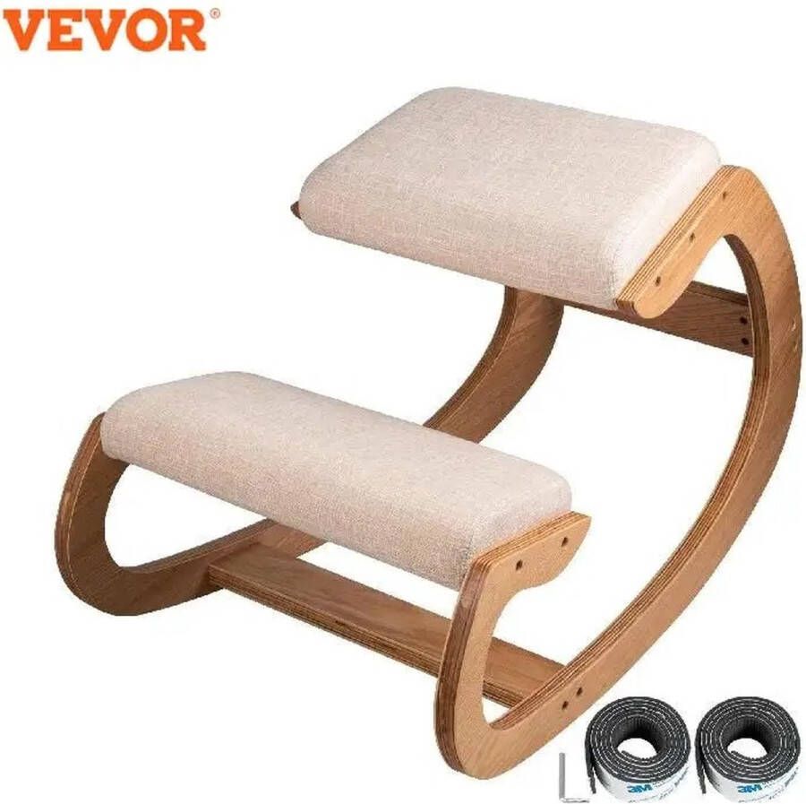 Vevor Nueva Vida Ergonomische Bureaustoel Kniestoel Ergonomisch Betere Lichaamshouding Stijlvol Hout Stof Beige