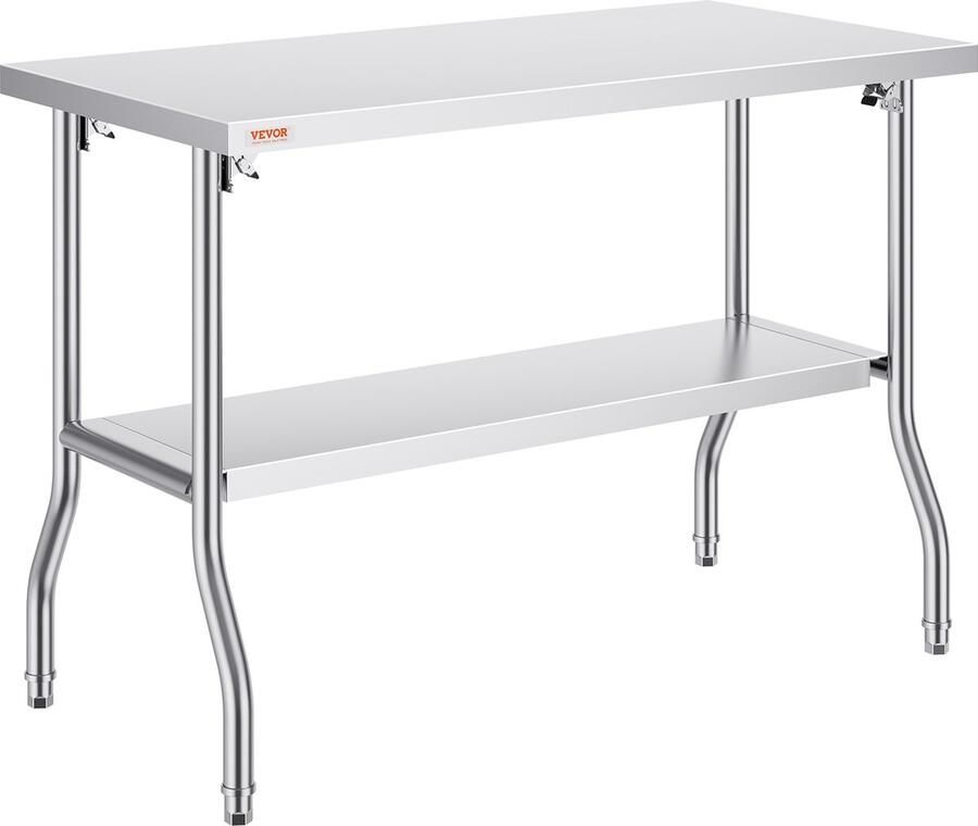 Vevor Roestvrijstalen Keukentafel Met Inklapbare Poten 122 X 61 X 85 Cm CommerciëLe Werktafel Belastbaar Tot 350 Kg Voor Garage Restaurant Coffeeshop Laboratorium Zilver