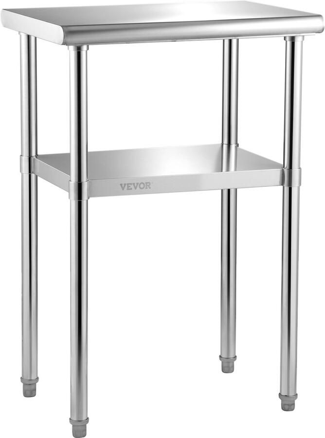 Vevor Roestvrijstalen Tafel Met Verstelbaar Onderblad En Poten 61 X 61 X 91 4 Cm Stabiele Werktafel Voor Zwaar Gebruik Belastbaar Tot 181 4 Kg Voor Keuken Garage Achtertuin Tuin Zilver