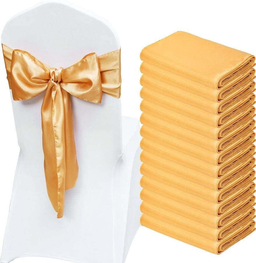 Vevor Stretch Spandex Stoel Sashes 50st Stoelhoezen Met Strik Elastische Stoelriemen Bijpassende Stoel Decoraties Voor Bruiloften Feestdagen 27.5*17cm Goud