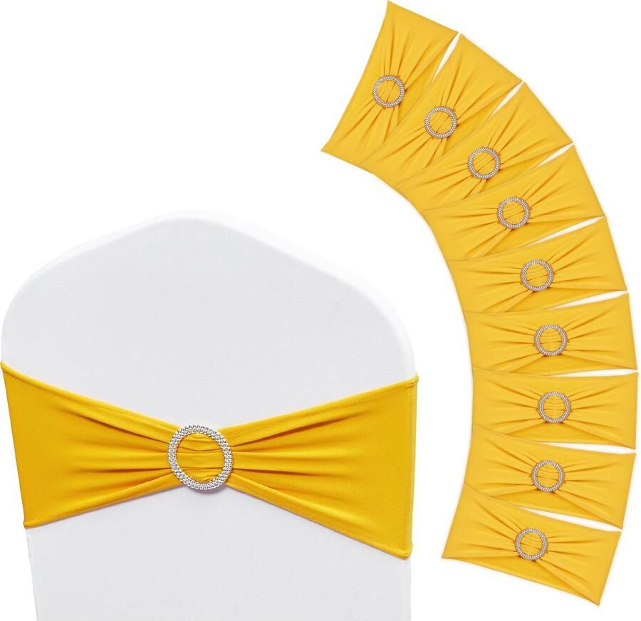 Vevor Stretch Spandex Stoel Sjerpen 50st Stoelhoezen Met Ronde Gesp Elastische Stoel Riemen Bijpassende Stoel Decoraties Voor Bruiloften Feestdagen 34*16cm Goudgeel