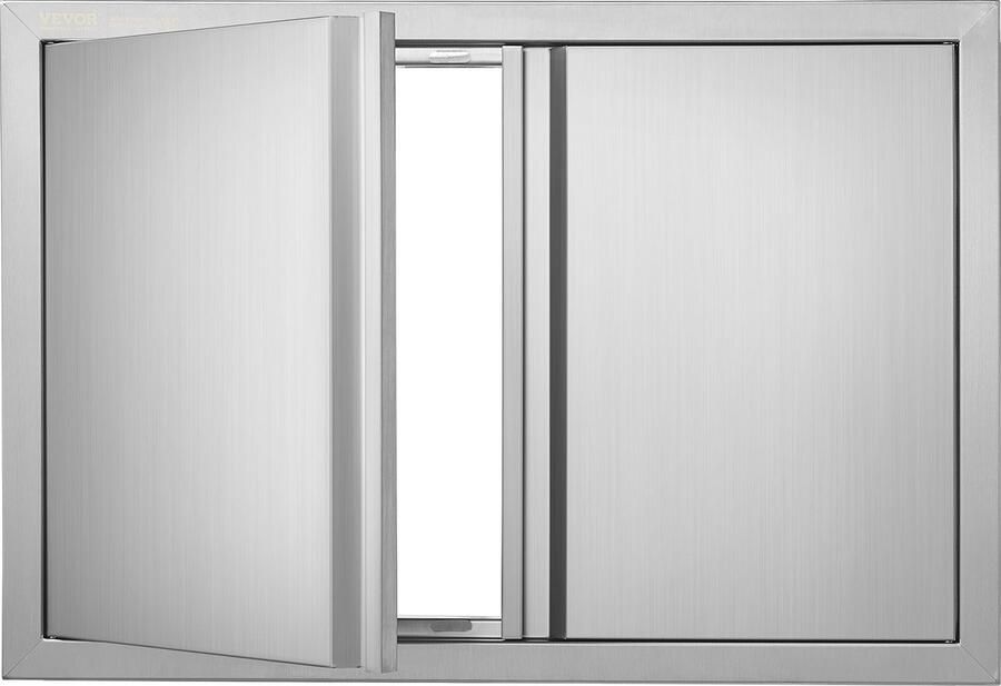 Vevor Toegangsdeur Voor Grill Met Intrekbare Handgreep 710 x 482 Mm -Dubbele Deur Voor Buitenkeuken Inbouwdeur Inox Verticale Muurdeur Voor Grilleiland Grillstation Buitenkast