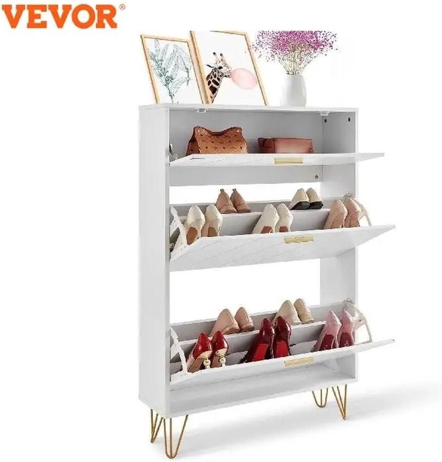 Vevor UnityMarketplace Minimalist Schoenenkast Flip-laden Vrijstaande Schoenenopberger Afneembaar En Verstelbaar Laden Wit