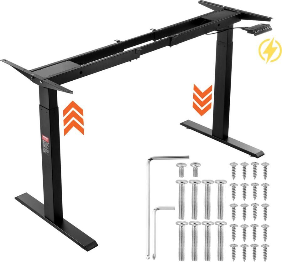 Vevor Verstelbaar Bureauframe Dubbele Motor Elektrisch Tafelframe Hoogte 70-117 cm Lengte 110-178 cm Ergonomisch Werkstation Zwart