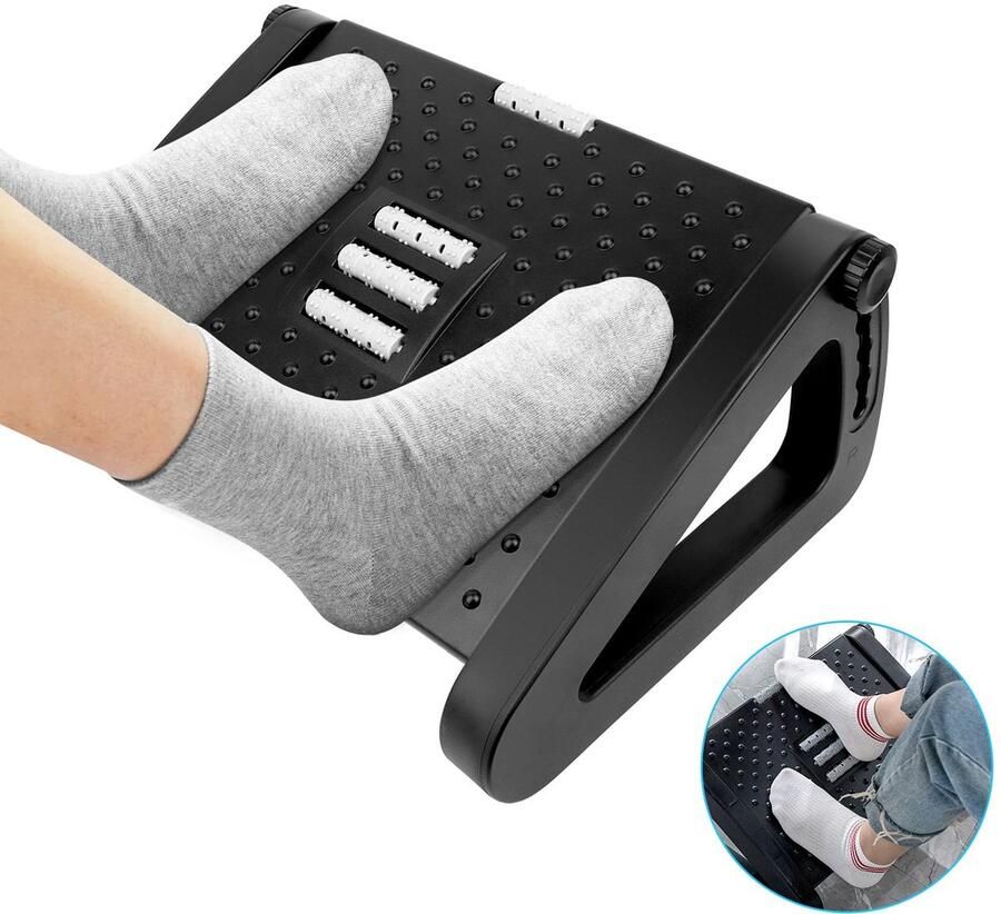 VFANDV Voetenbank Bureau Voetenbank met Massagefunctie 6 Hoogte Verstelbare Voetenbank Antislip Voetenbank voor Kantoor en Thuis