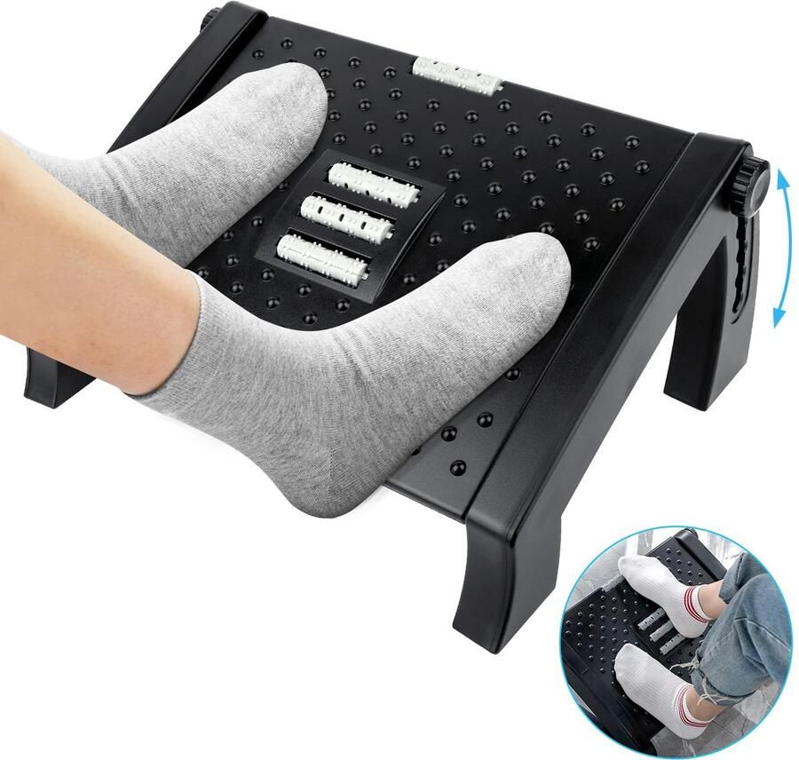 VFANDV Voetenbank Bureau Voetenbank met Massagefunctie 6 Hoogte Verstelbare Voetenbank Ergonomische Voetenbank Antislip Voetenbank voor Kantoor en Thuis