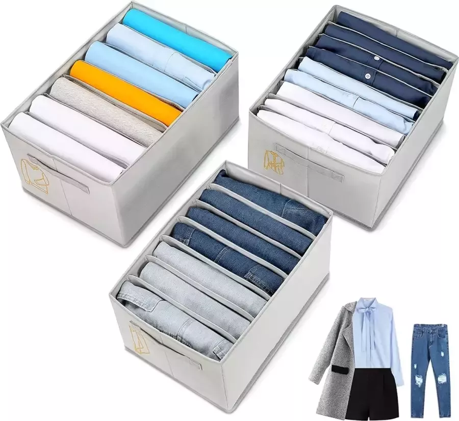 Vhippo Garderobe-organizer 3-delige lade-organizersysteem Garderobe met compartimenten 3 maten opvouwbare opbergdoos voor shirts ondergoed jassen jeans
