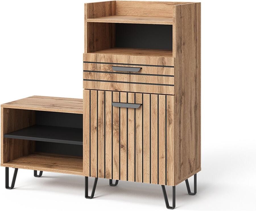 Vicco Amber Schoenenkast – 100 x 100 cm met deur en lade Eiken Wotan