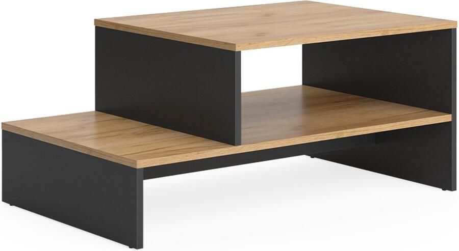 Vicco Amely Salontafel – 90 x 55 cm met plank Eik goud antraciet