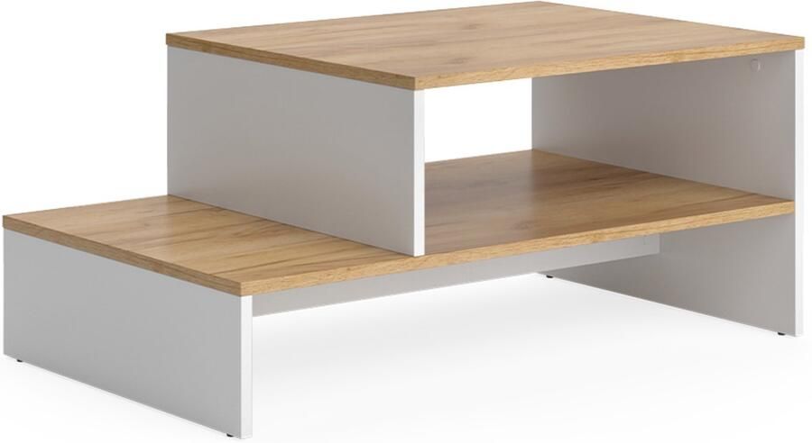 Vicco Amely Salontafel – 90 x 55 cm met plank Eik goud wit