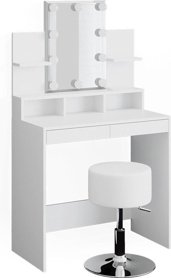 Vicco Ania Make-uptafel set met kruk – 80 cm met LED-verlichting en kruk Wit met LED-verlichting en kruk