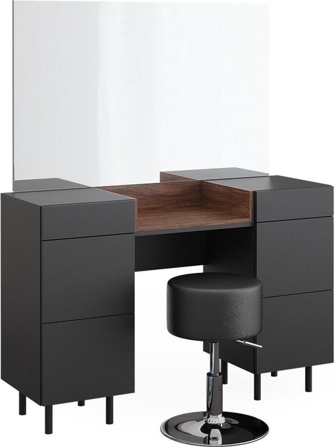 Vicco Anika Kaptafel – 120 cm met krukje Antraciet met krukje