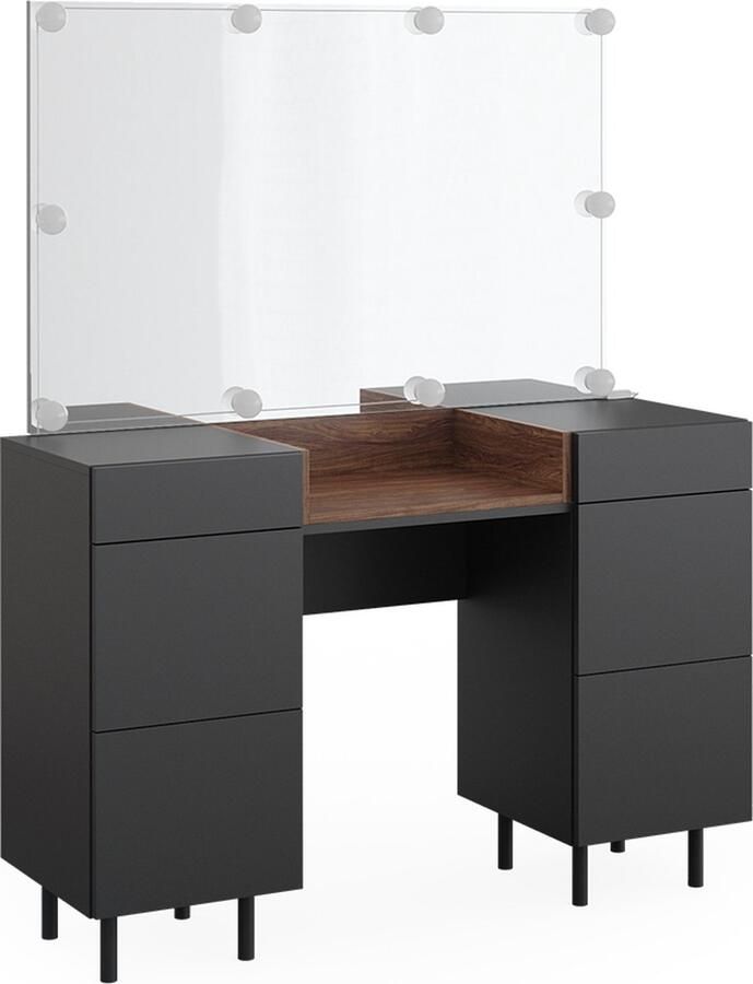 Vicco Anika Beautytisch met licht – 120 cm met LED-verlichting Antraciet met LED-verlichting