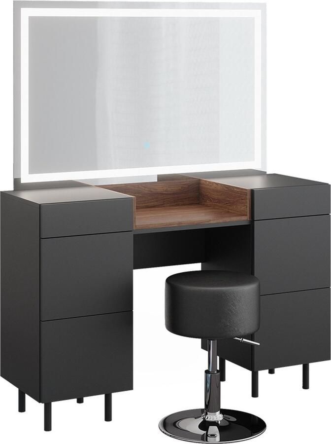 Vicco Anika Make-uptafel set met kruk – 120 cm met LED-spiegel en krukje Antraciet met LED-spiegel en krukje