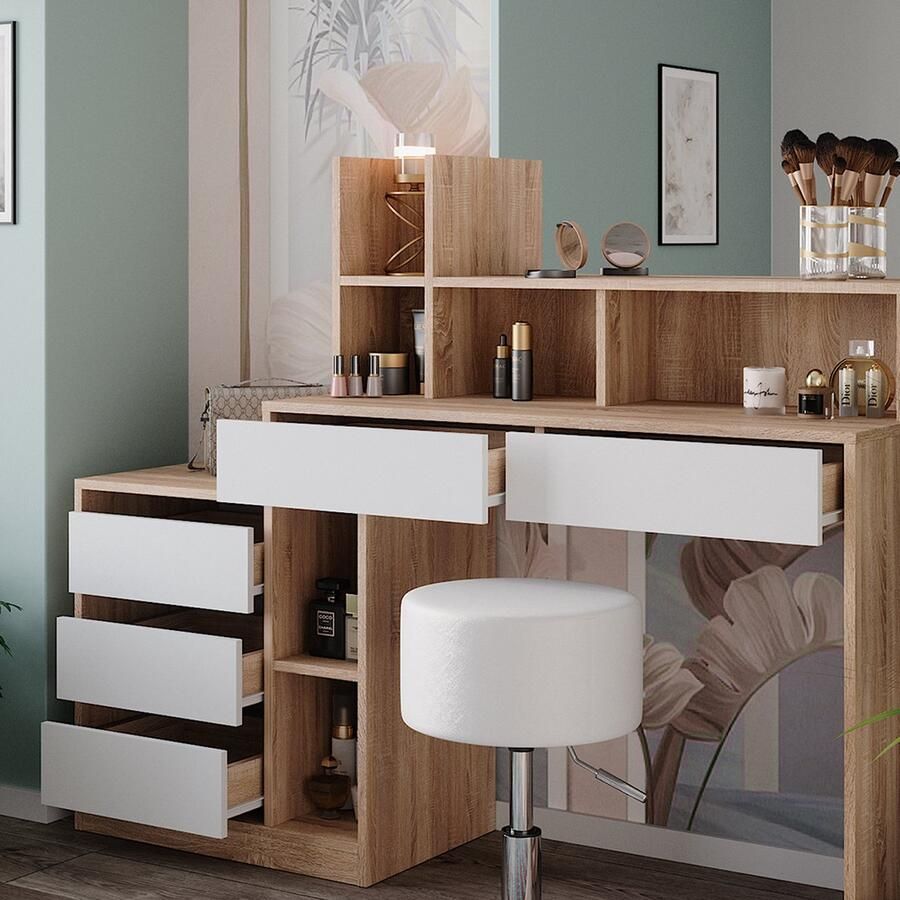 Vicco Anja Kaptafel – 139.8 cm met kruk Wit Sonoma met kruk