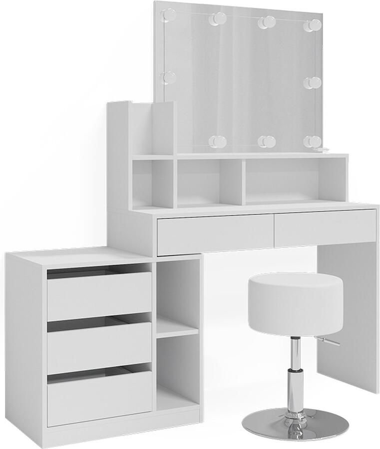 Vicco Anja Make-uptafel set met kruk – 139.8 cm met LED-verlichting en kruk Wit met LED-verlichting en kruk
