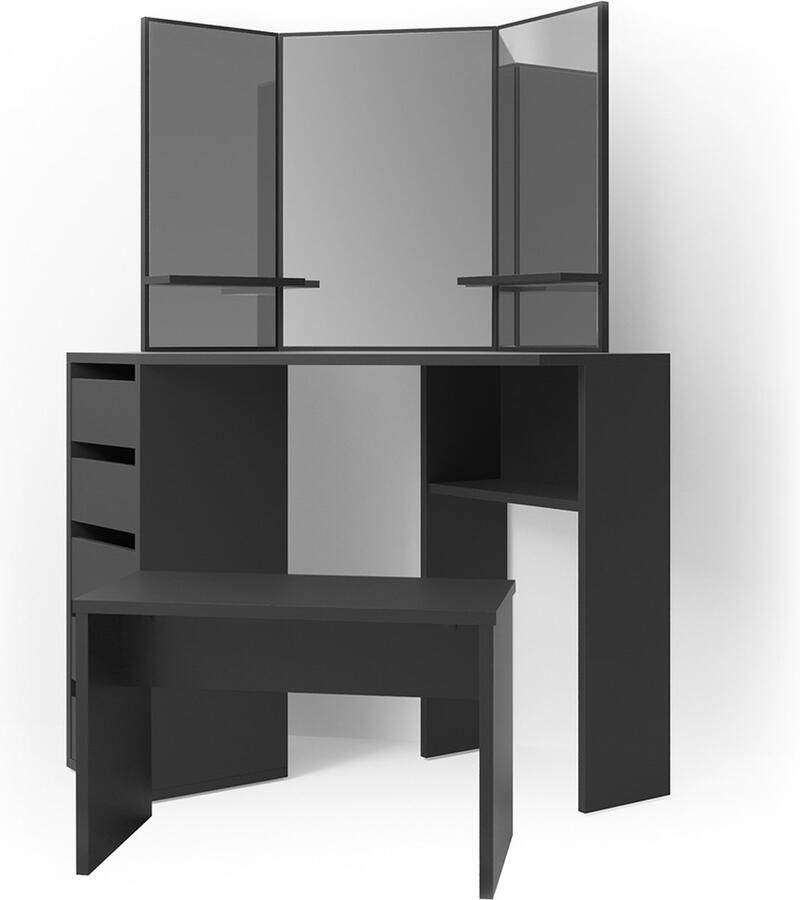 Vicco Arielle Hoek kaptafel – 110 cm met bank Zwart met bank