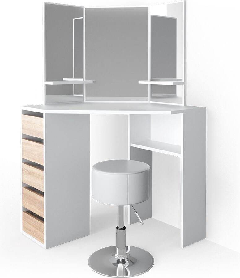 Vicco Arielle Hoek kaptafel – 110 cm met krukje Wit Sonoma met krukje