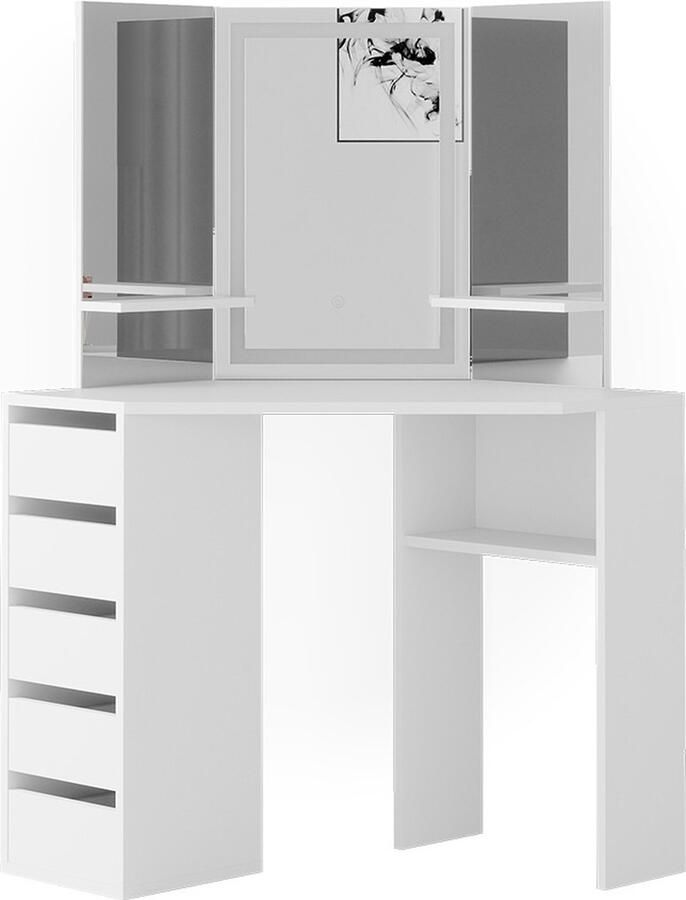 Vicco Arielle Hoek kaptafel – 110 cm met LED-spiegel Wit met LED-spiegel