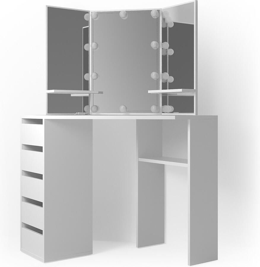 Vicco Arielle Hoek kaptafel – 110 cm met LED-verlichting Wit met LED-verlichting