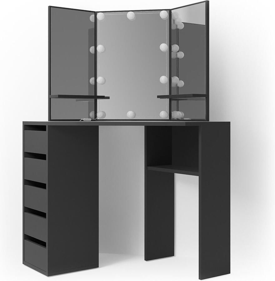 Vicco Arielle Hoek kaptafel – 110 cm met LED-verlichting Zwart met LED-verlichting