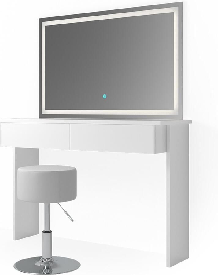 Vicco Azur Kaptafel – 120 cm met LED-spiegel en krukje Wit met LED-spiegel en krukje