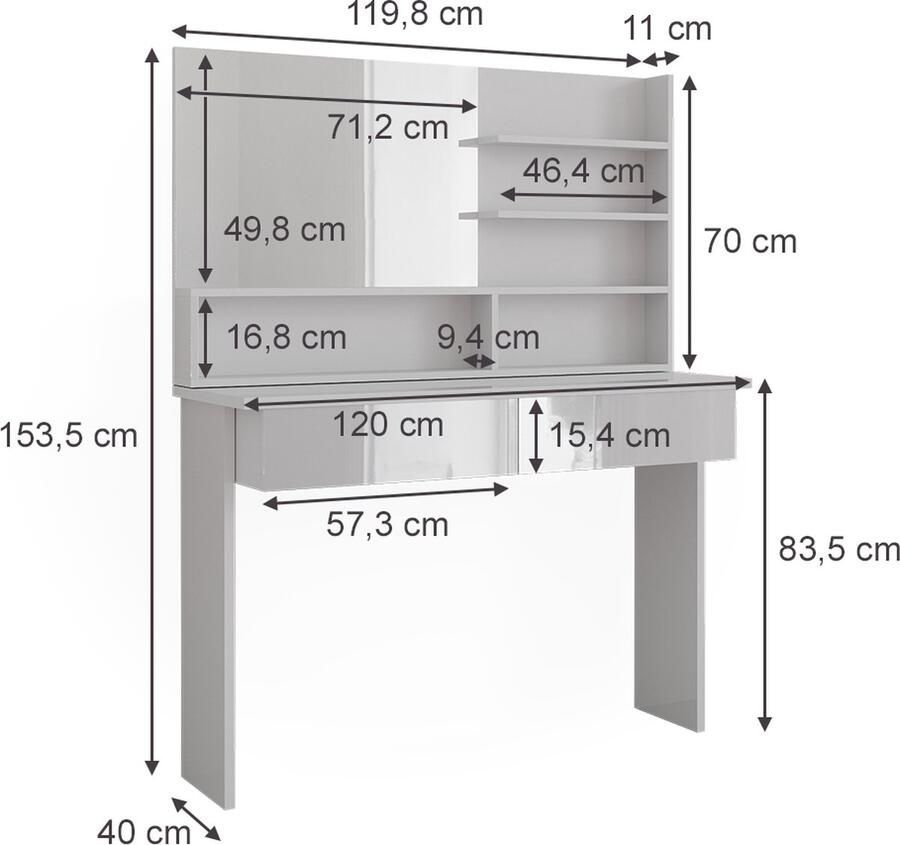 Vicco Azur Kaptafel – 120 cm met spiegelplank Wit met spiegelplank