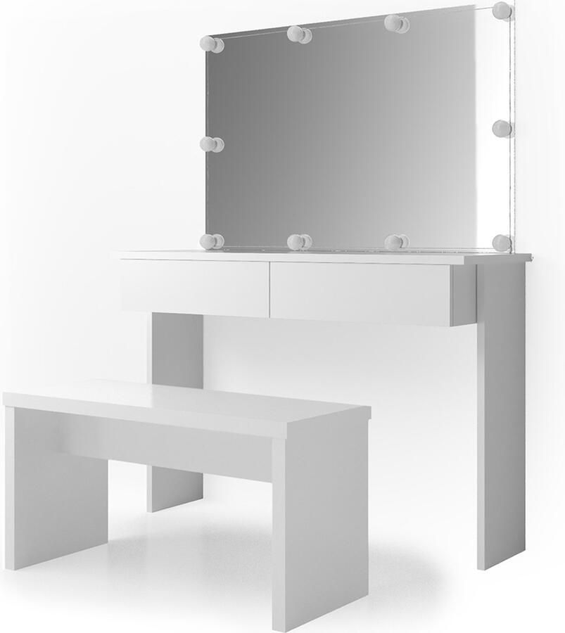 Vicco Azur Make-uptafel set met kruk – 120 cm met LED-verlichting en bankje Wit met LED-verlichting en bankje
