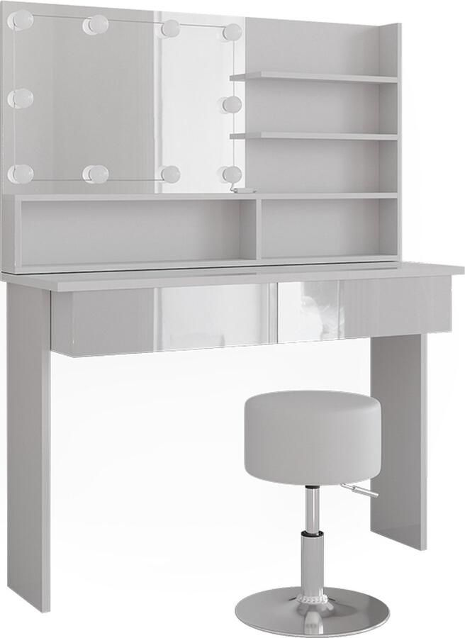 Vicco Azur Make-uptafel set met kruk – 120 cm met LED-verlichting en kruk Wit met LED-verlichting en kruk