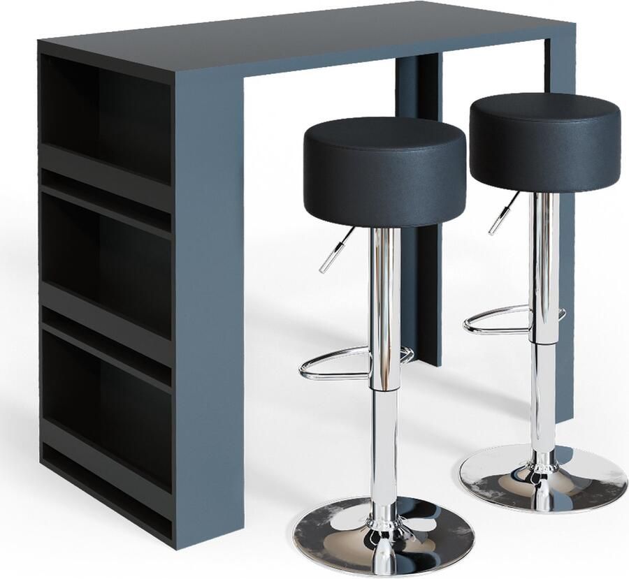 Vicco Bartafel set – 57 x 117 cm met 2 barkrukken Antraciet met 2 barkrukken