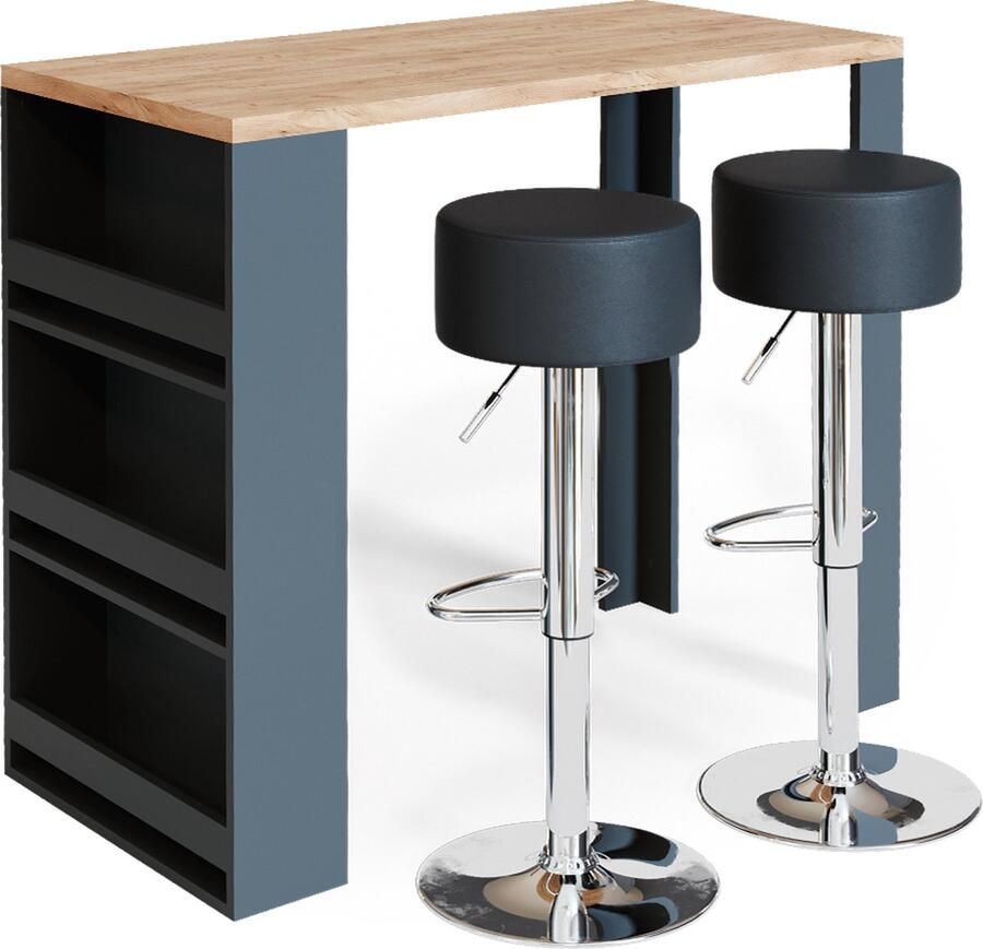 Vicco Bartafel set – 57 x 117 cm met 2 barkrukken Eiken met 2 barkrukken