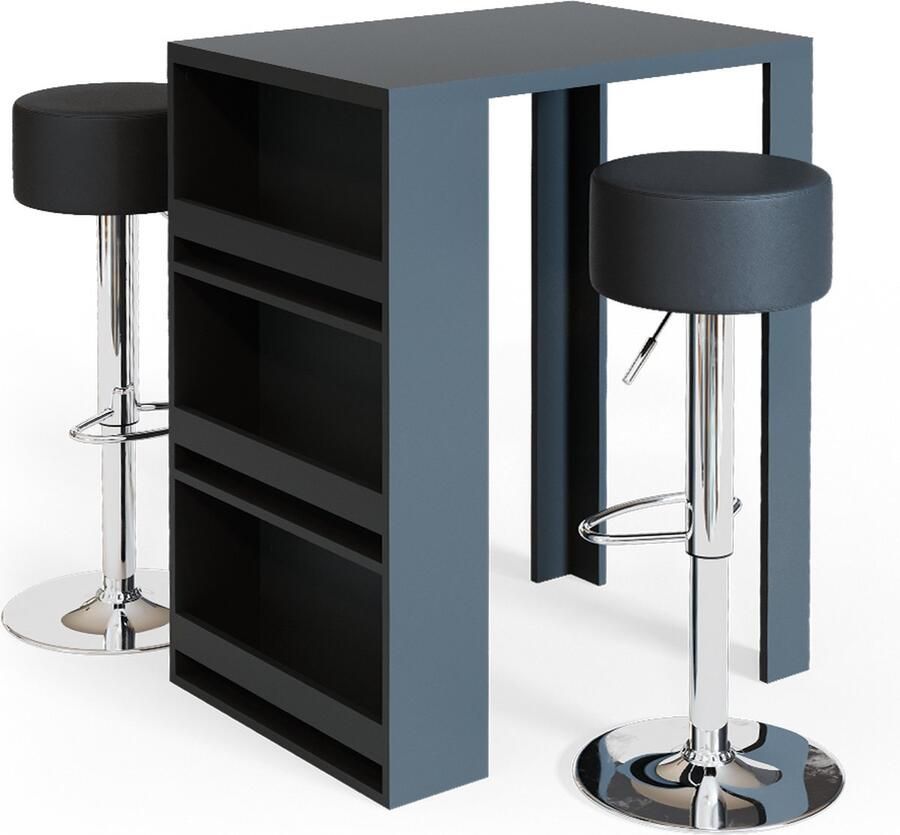 Vicco Bartafel set – 57 x 80 cm met 2 barkrukken Antraciet met 2 barkrukken