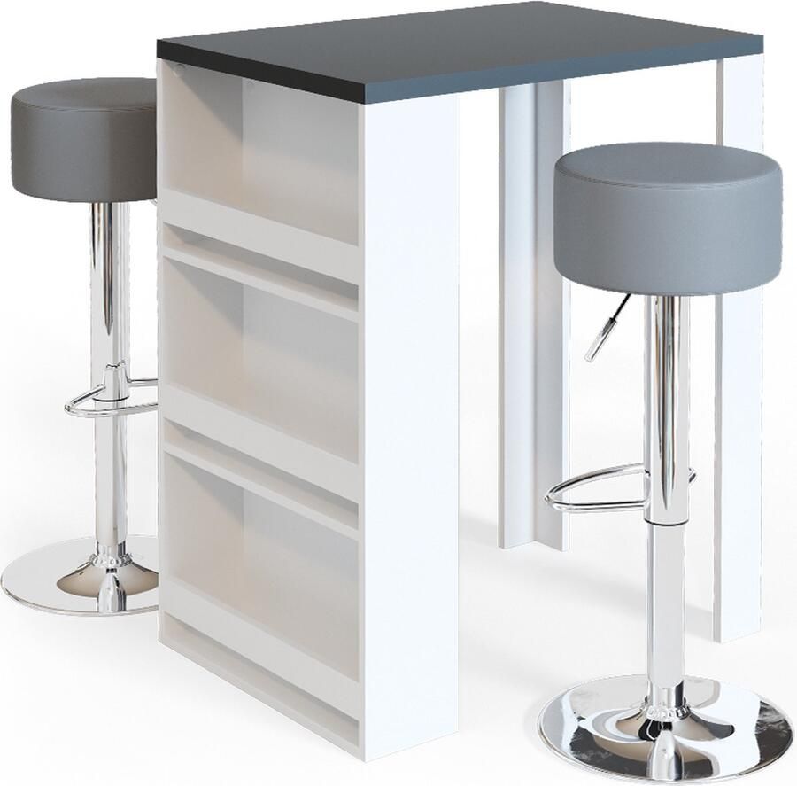 Vicco Bartafel set – 57 x 80 cm met 2 barkrukken Antraciet wit met 2 barkrukken