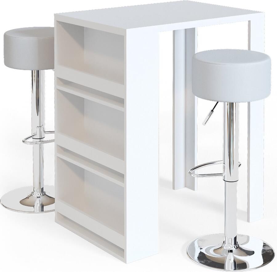 Vicco Bartafel set – 57 x 80 cm met 2 barkrukken Wit met 2 barkrukken