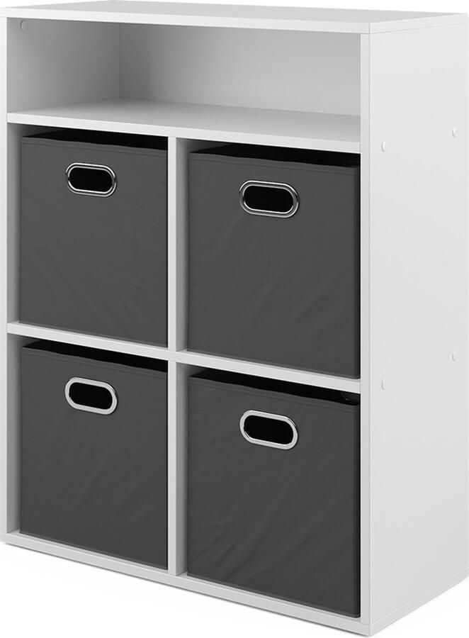 Vicco Boekenkast – 72 x 90.2 cm met 4 vouwboxen Wit met 4 vouwboxen