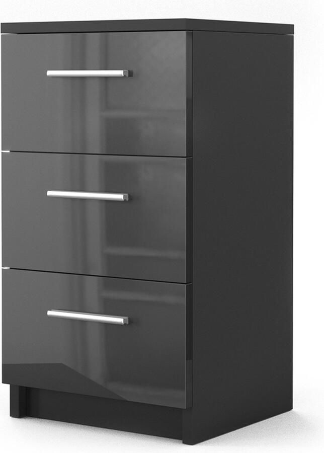 Vicco Boxspring nachtkastje – 38 x 66 cm Zwart hoogglans