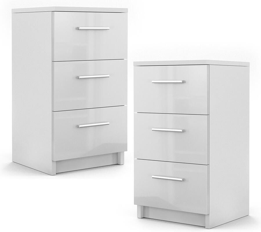 Vicco Boxspring nachtkastje – 38 x 66 cm Set van 2 Wit Hoogglans Set van 2