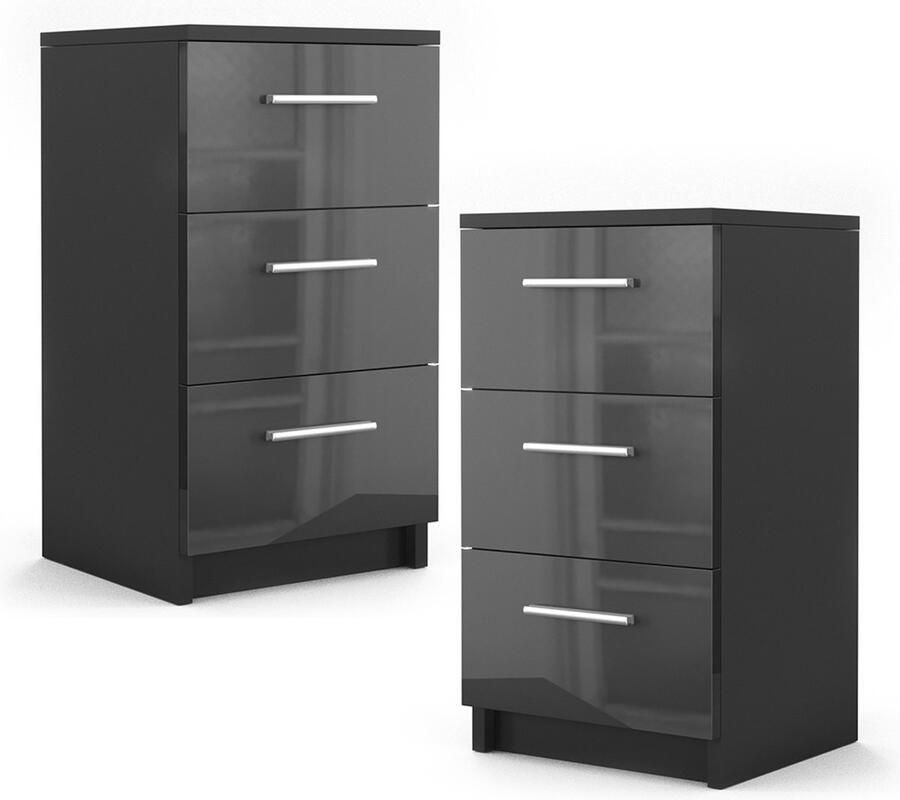 Vicco Boxspring nachtkastje – 38 x 66 cm Set van 2 Zwart hoogglans Set van 2