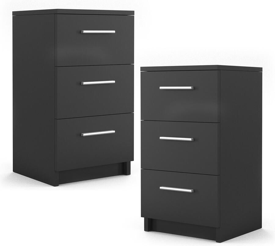 Vicco Boxspring nachtkastje – 38 x 66 cm Set van 2 Zwart Set van 2