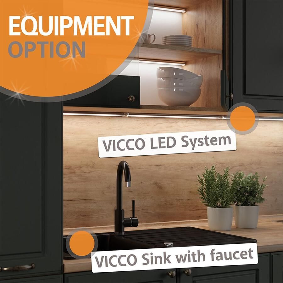 Vicco R-Line Complete keukeneenheid – 350 cm met hoge kast WB Antraciet Zwart hoogglans wit met hoge kast WB Antraciet - Foto 2