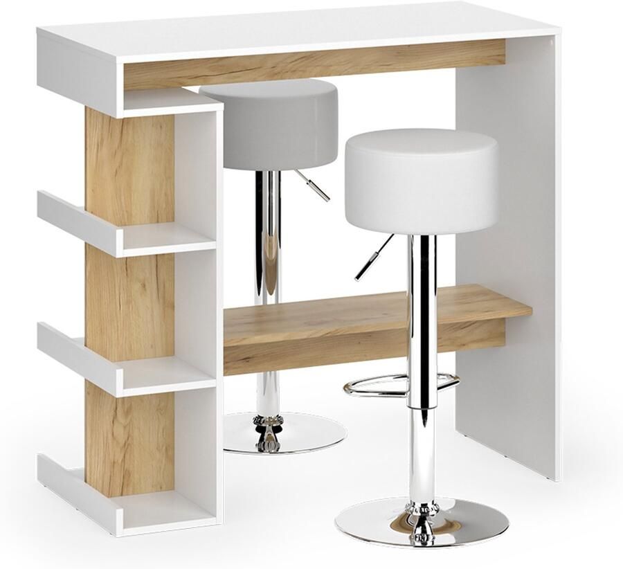 Vicco Dana Bartafel set – 108 x 50 cm met 2 barkrukken Eik wit goud