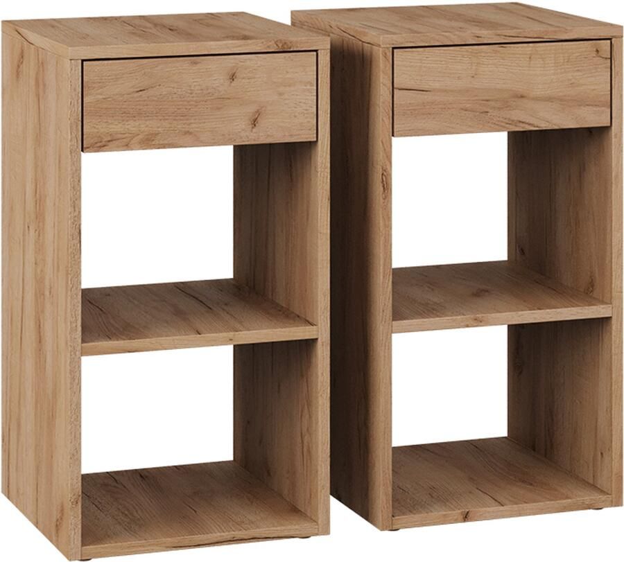 Vicco Dany Nachtkastje – Set van 2 Krachtige eik goud