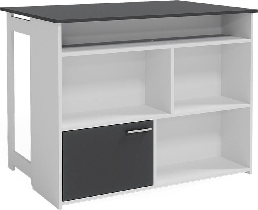 Vicco Dominic Bartafel – 116 x 37 cm 4x open vakken en 1x deur Antraciet wit 4x open vakken en 1x deur